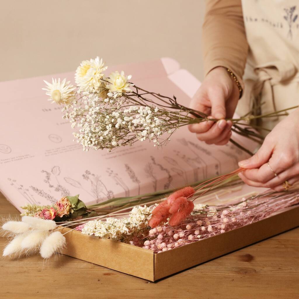Long Stem Vintage Pink Dried Flower Letterbox Bouquet, 1 of 5