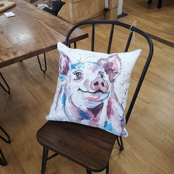 Bright, Fun Percival Piggy, Cotton Canvas Cushion, 2 of 3
