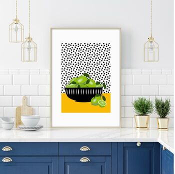 Limes In Stripey Bowl Print, 5 of 7