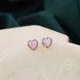 Sterling Silver Pink Opal Heart Screw Back Earrings, thumbnail 2 of 10