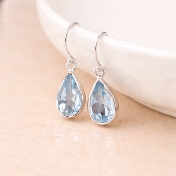 Sterling Silver Blue Topaz Teardrop Drop Earrings, 4 of 8
