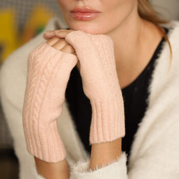 Fingerless Chevron Mix Cable Knit Gloves, 5 of 11
