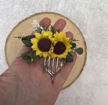 Small Sunflower Flower Hair Wedding Comb, 2 of 5