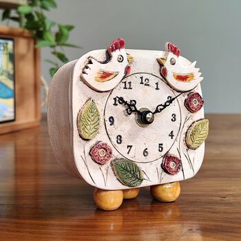 Chicken Hen Cockerel Small Pottery Mantel Clock, 3 of 6