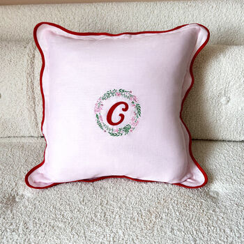 Monogrammed Scalloped Embroidered Pillow Cover, 3 of 6