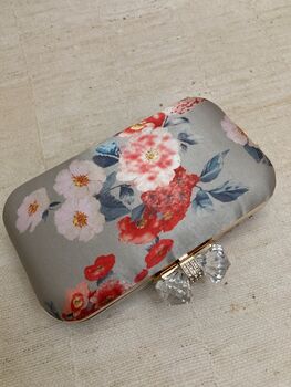 Grey Floral Handcrafted Bow Clasp Clutch Bag, 5 of 6