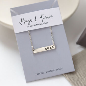 Hugs And Kisses Silver Bar Necklace, 9 of 9