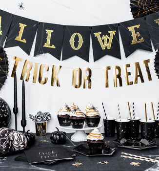 Halloween Gold Trick Or Treat Banner Garland, 3 of 3
