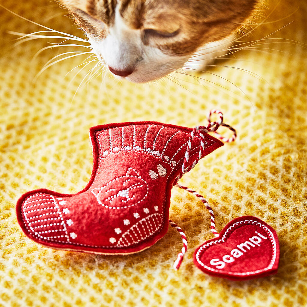 personalised handmade catnip toy stocking, cat toys by freak meowt