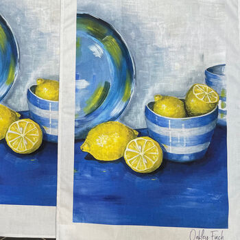 Lemons And Bowl Still Life Art Tea Towel, 2 of 2