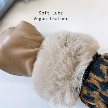 Soft Vegan Leather Gloves With Faux Fur Cuff, 8 of 11