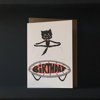 Trampolining Cat Happy Birthday Greeting Card, 2 of 3