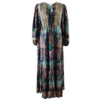 'Farren' Navy And Turquoise Paisley Maxi Dress, 5 of 5