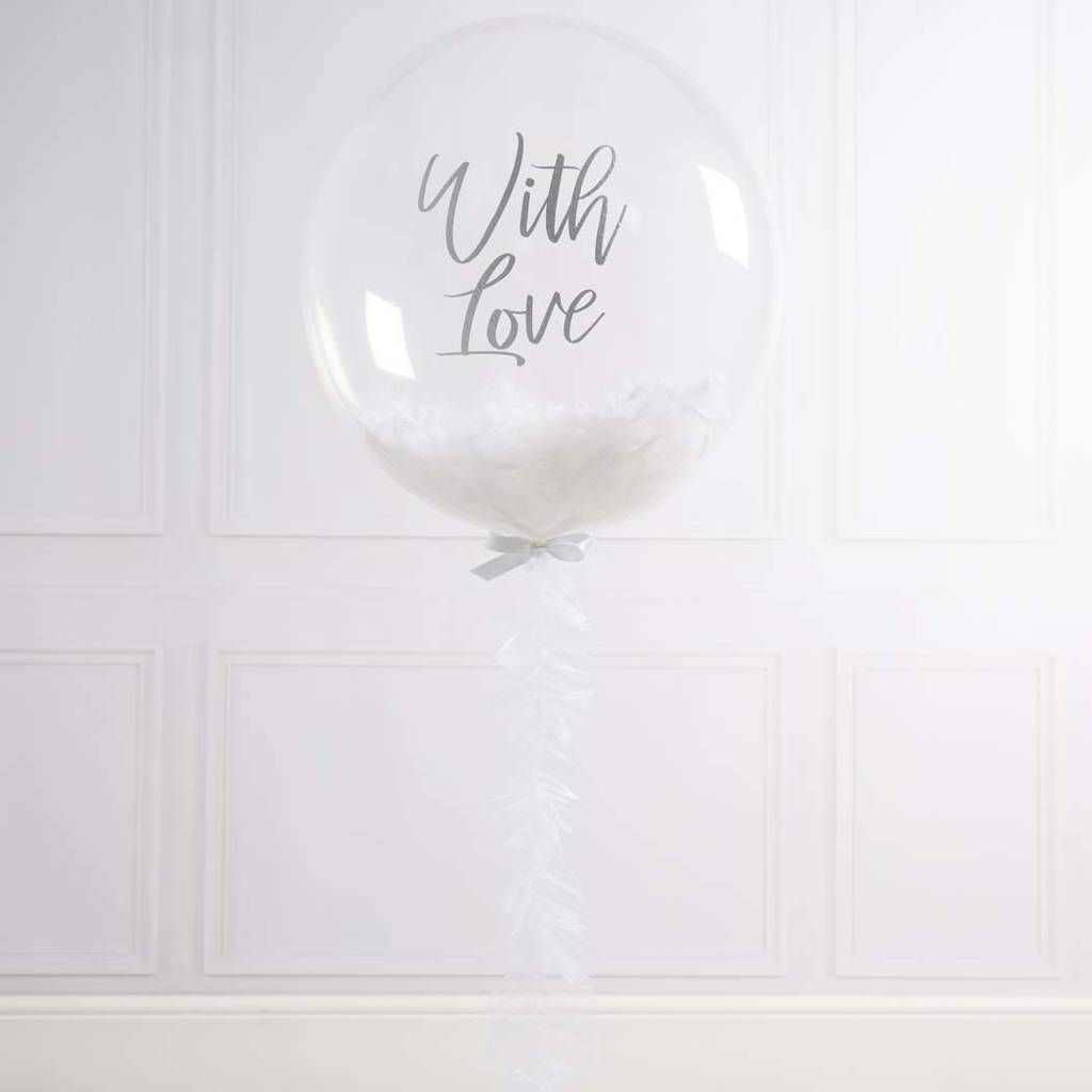 Personalised White Serenity Feather Bubble Balloon By Bubblegum ...