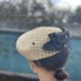 Straw Beret Occasion Hat With Black Bow 'Penelope', thumbnail 2 of 7