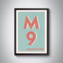 M9 Manchester Typography Postcode Print, thumbnail 1 of 8