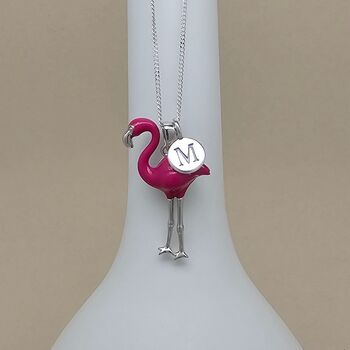 Personalised Sterling Silver Enamel Flamingo Necklace, 2 of 5