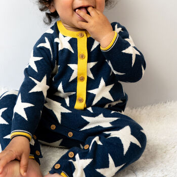 Stars Knitted Romper In Navy, 3 of 9