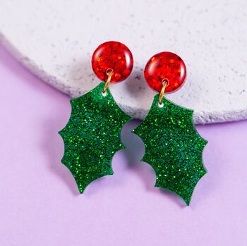 Festive Holly Earrings, Christmas Gift For Her, 4 of 6