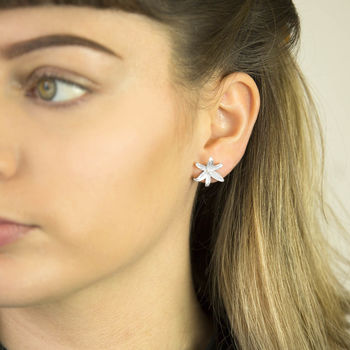Sterling Silver Lily Flower Star Stud Earrings, 3 of 7
