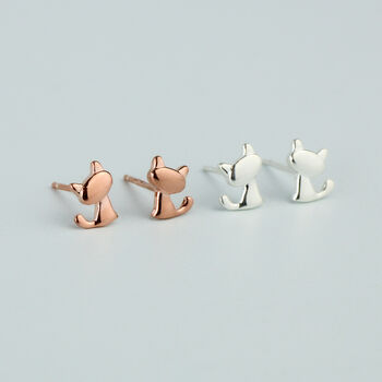 Sterling Silver Cat Silhouette Stud Earrings, 2 of 5
