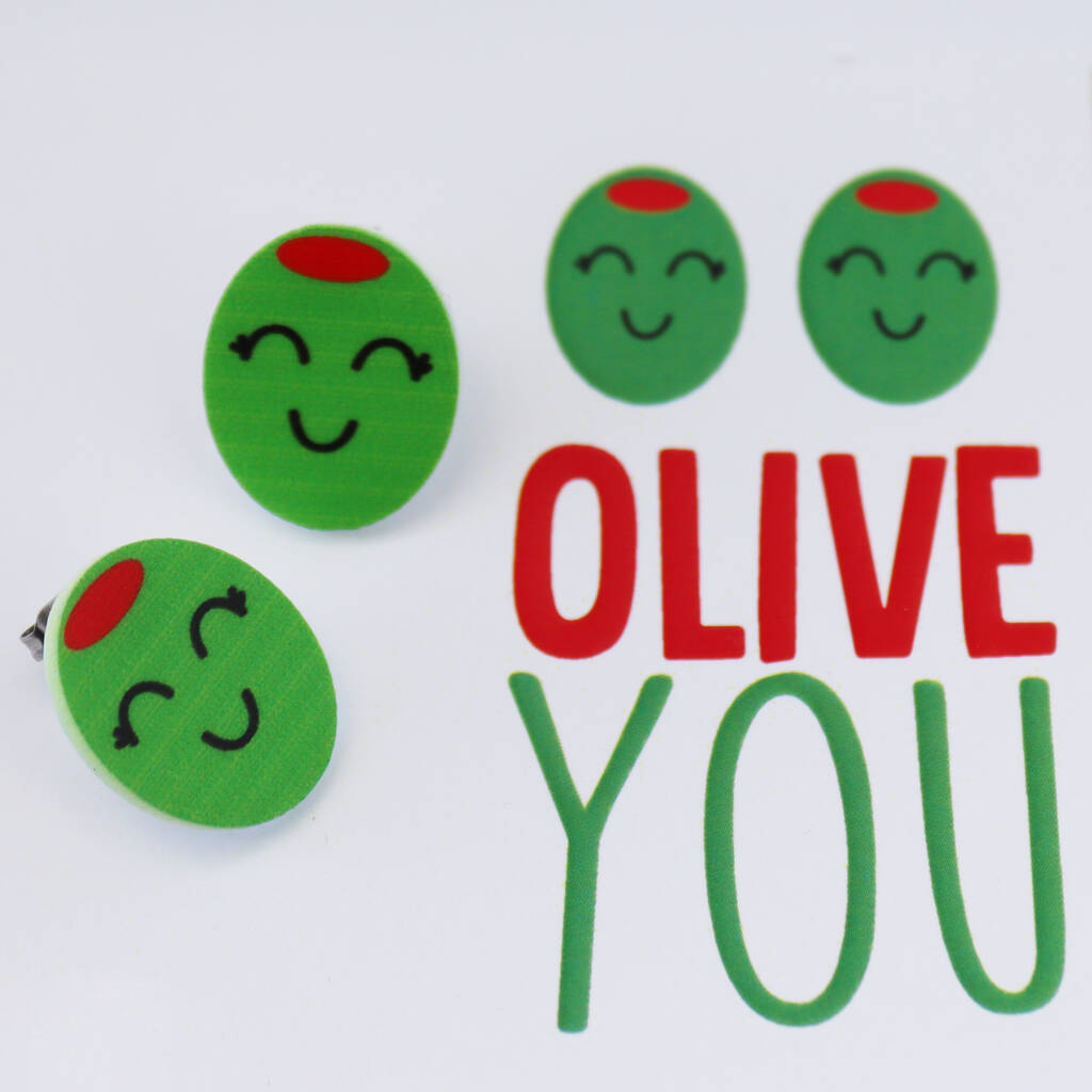Olive You Stud Earrings By Perfect Personalised Gifts