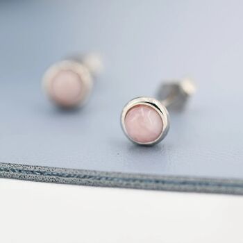 Tiny Pink Opal Dot Stud Earrings Sterling Silver, 2 of 12