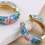 Blue Painted Cloisonné Flower Hoop Earrings, thumbnail 1 of 3