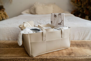 Luxury Vegan Leather Nappy Caddy Baby Shower Gift, 2 of 3