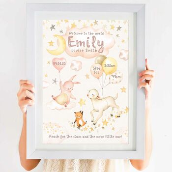 Personalised Keepsake Birth Print Lullaby Animals, 2 of 7