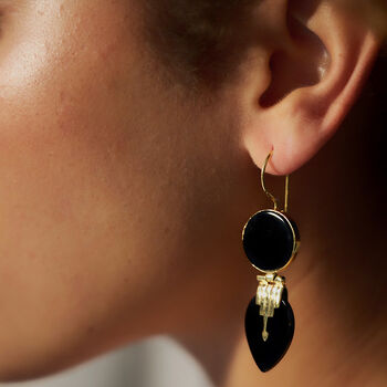 Black Onyx Deco Statement Earrings, 2 of 8