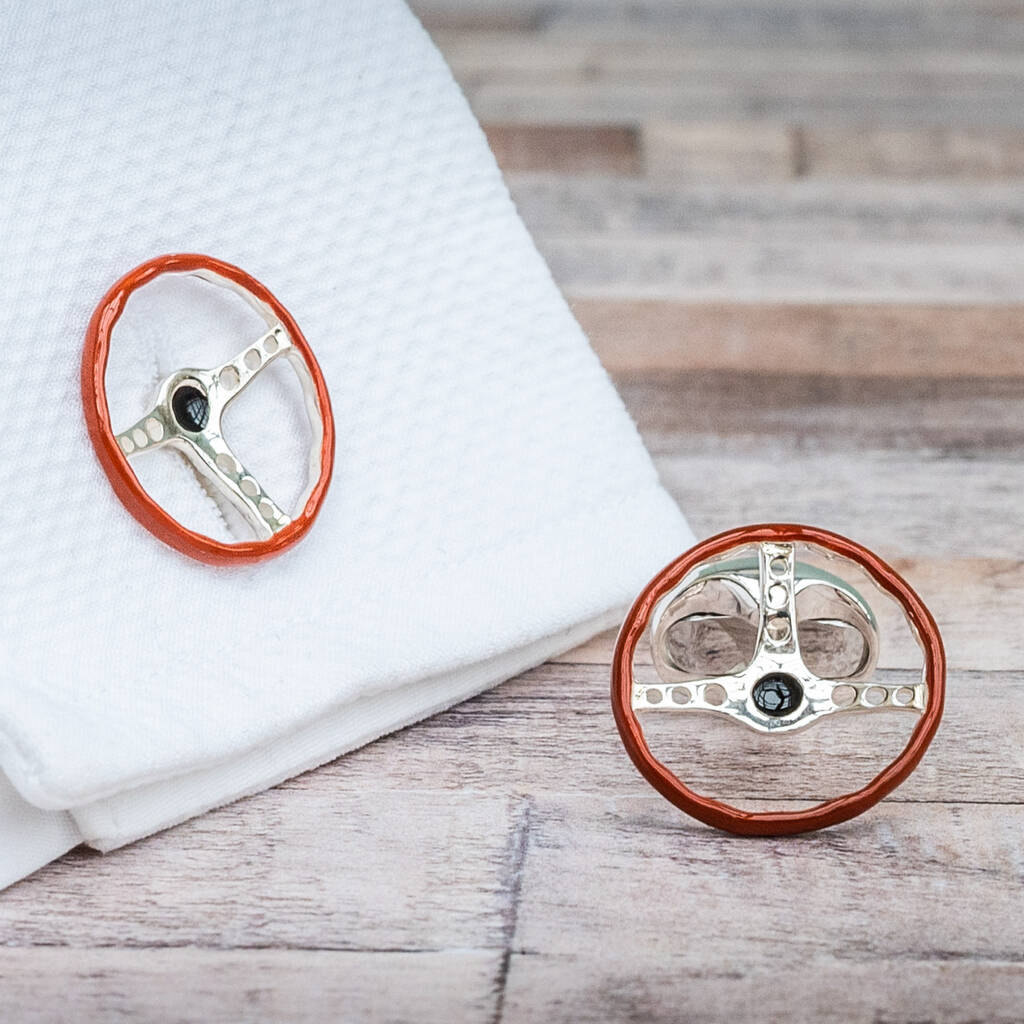 Image of Solid Silver Steering Wheel Cufflinks, Silver