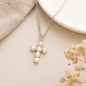 Personalised Freshwater Pearl Cross Necklace In Sterling Silver, 2 of 8