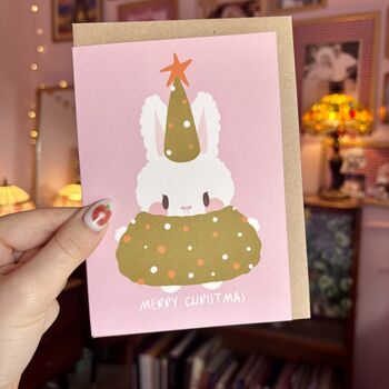Cute Christmas Card And Sticker Gift Set: Bunny Waterproof Sticker And A6 Card, 9 of 10