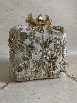 Gold Embroidered Square Handcrafted Clutch Bag, 5 of 10