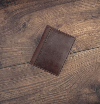 Men's Cardholder Wallet Italian Brown Leather Flapover Rfid Protected Personalised, 2 of 9