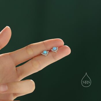 Vintage Inspired Blue Opal Flower Cz Stud Earrings, 9 of 11