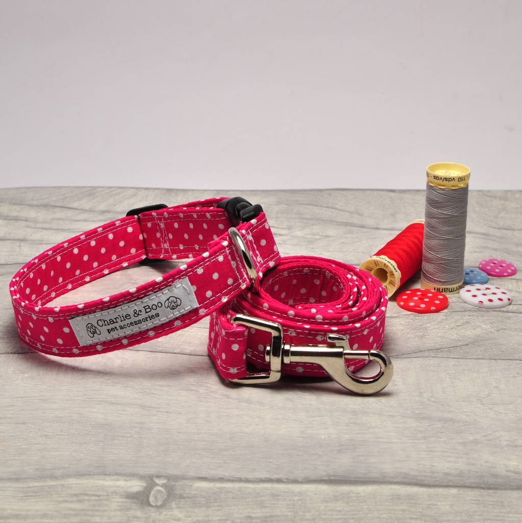 pink dog collar and lead/leash set by charlie and boo