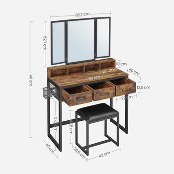 Dressing Table With Mirror, Stool, And Three Drawer, 8 of 9