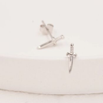 Tiny Dagger Sword Stud Earrings In Sterling Silver, 8 of 11