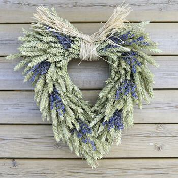 Handmade Lavender Heart Wheat Wreath, 2 of 11