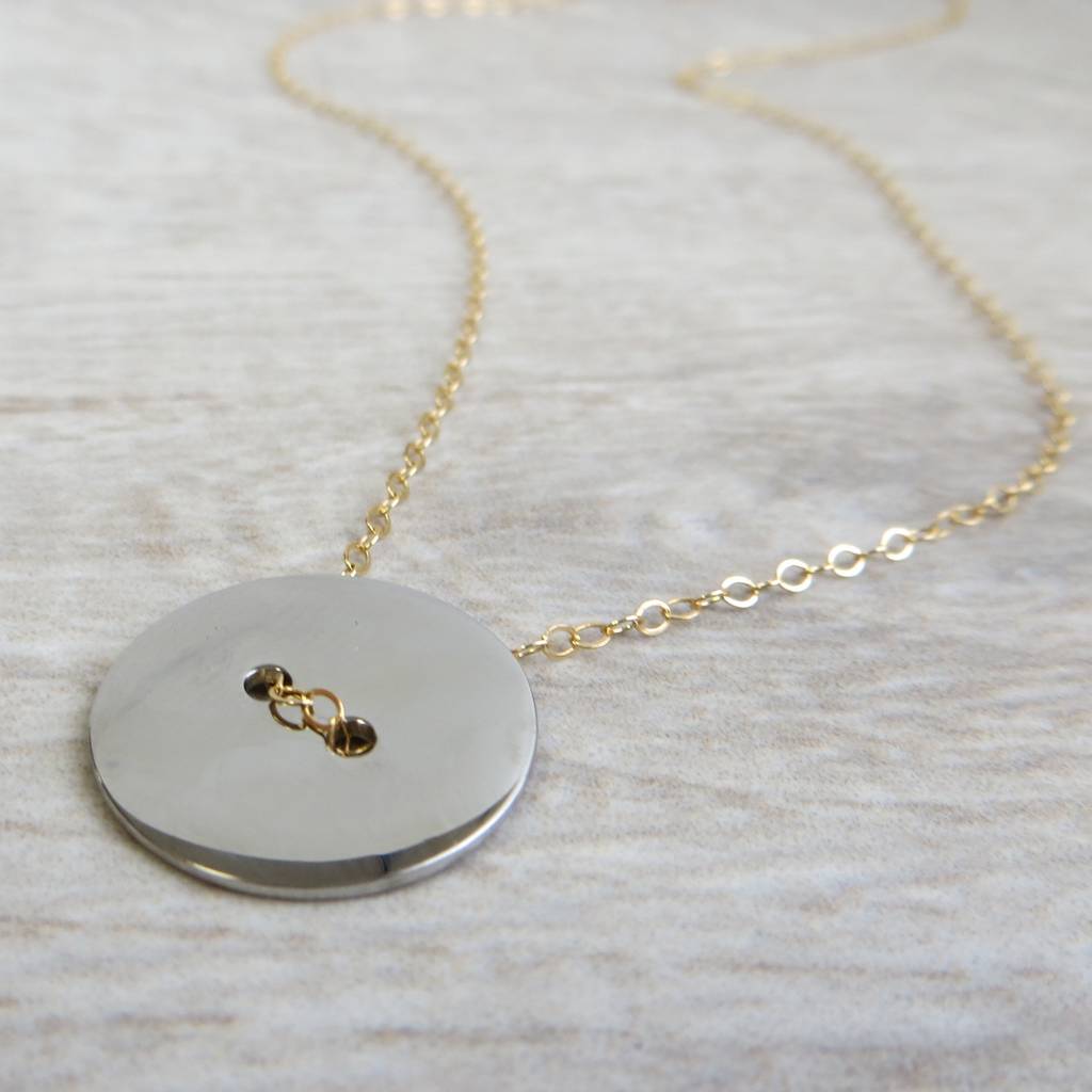 stainless steel button charm and gold chain necklace by gracie collins ...