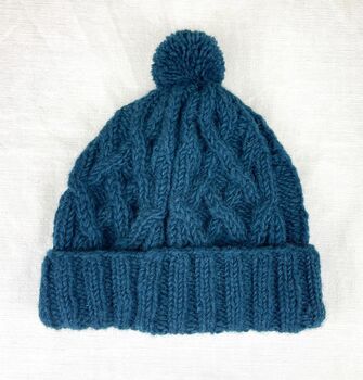 Fair Trade Unisex Cosy Cable Knit Wool Bobble Hat, 5 of 12