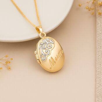 Personalised 9ct Mixed Yellow Gold Oval Mum Locket, 3 of 9