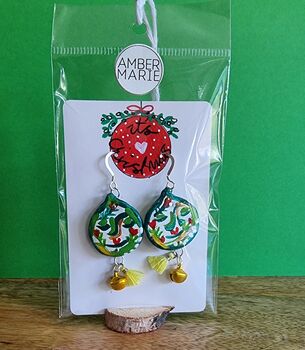 Hand Painted Brussel Sprout Face Bauble Earrings, 8 of 11