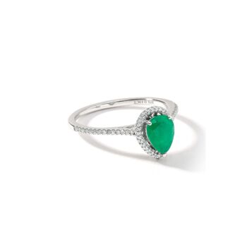 White Gold Pear Emerald And Diamond Halo Ring, 2 of 6