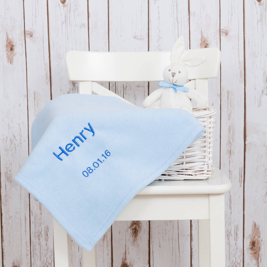 Personalised Blue Baby Blanket And Teddy Bear By Betty Bramble