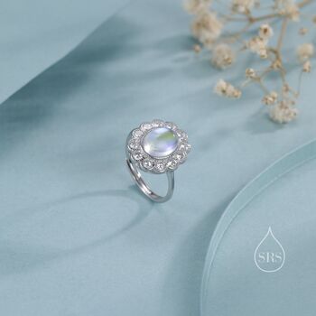 Sterling Silver Vintage Inspired Moonstone Cz Ring, 5 of 11