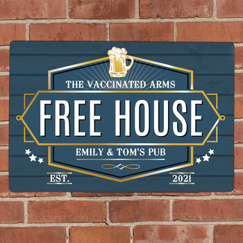 Personalised Free House Pub Blue Metal Sign, 2 of 3