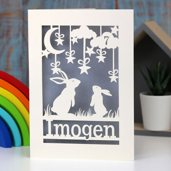 Personalised Papercut Bunny Birthday Card, 8 of 9